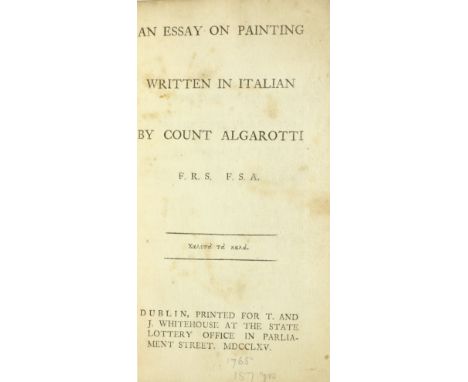 Algarotti (Count) An Essay on Painting, Written in Italian. 12mo D. (for T. &amp; J. Whitehouse at the State Lottery Office i