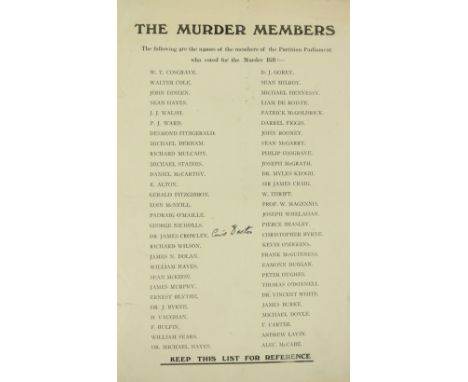 A Fateful Document'The Murder Members'  a single folio sheet, verso blank, stating  The following are the names of the member