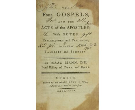 1798 - Association Copy[Stock (Rev. Jos.)] Mann (Isaac)D.D. Ld. Bishop of Cork and Ross. The Four Gospels, and The Acts of th