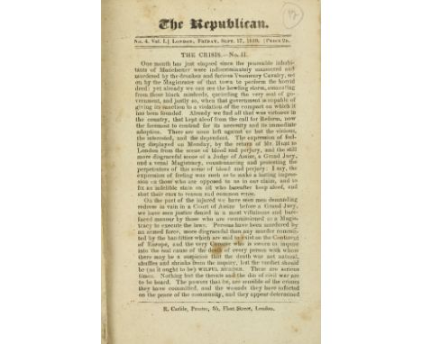 Varied Periodicals: The Republican, Vol. I Nos. 4 - 18, together 12 Nos (ex 14), 8vo Lond. (R. Carlile) Sept. 17th - Dec. 24t
