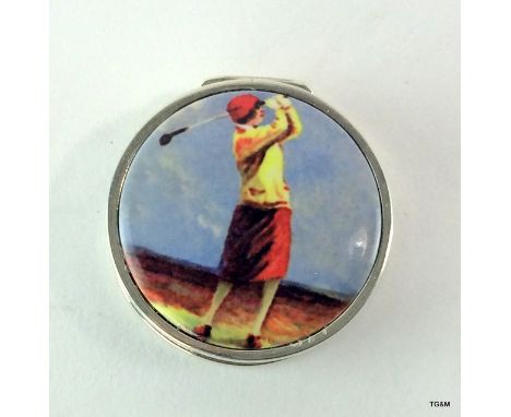 Silver and Enamel box depicting as Golfer