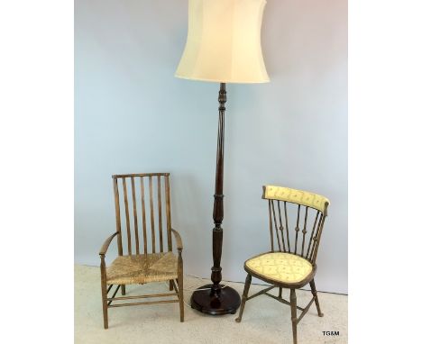 Mahogany standard lamp excluding shade 160cm tall, Rattan country chair and nursing chair
