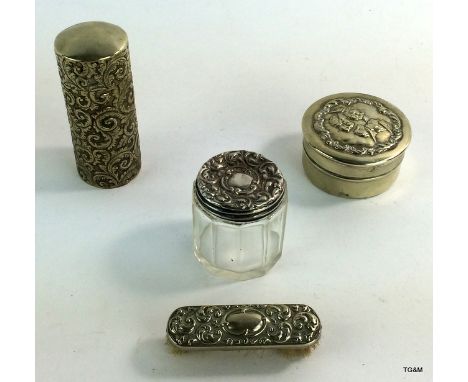 4 White metal dresser/ trinket pots