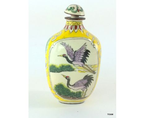 Ceramic and copper Chinese painted perfume bottle