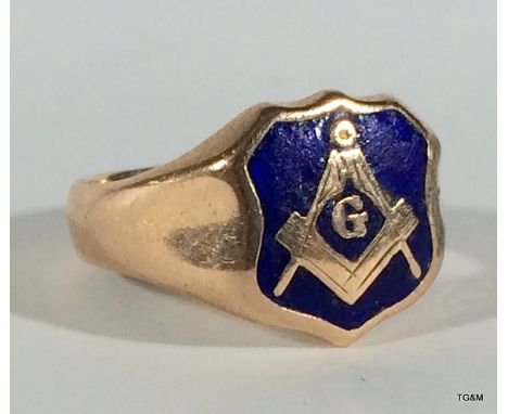 9ct gold and enamel Masonic ring size O