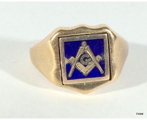 9ct gold and enamel Masonic reversing ring size M