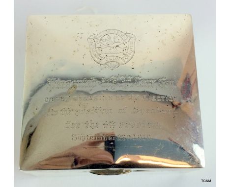 Silver hallmarked cigarette box presented to FF Carr on the occasion on his election to the Speaker of the Parliament club 19