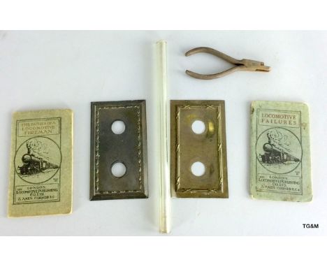 British rail steam pressure tube liner, ticket collectors cup 2 British rail brass door, finger plate and British rail info b