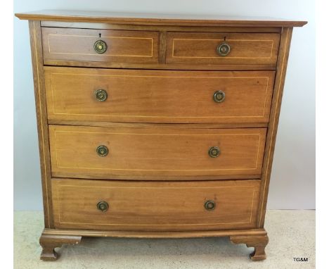 Edwardian inlaid bow fronted chest of drawers on bracket feet inlaid, 2 over 3 drawers 115 x  115 x 50cm