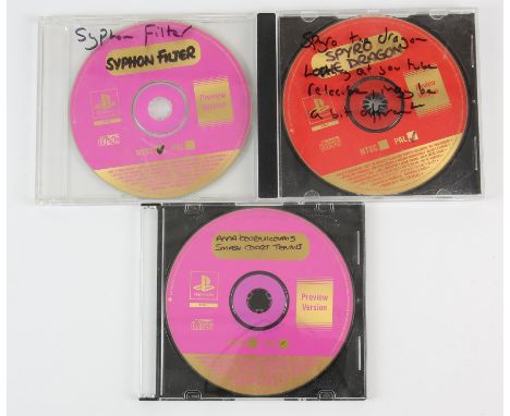 An assortment of 'Review/Preview Version' video game discs across multiple platforms These are review discs that were release