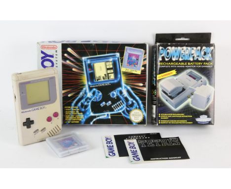 Nintendo Game Boy Console with Tetris cartridge (boxed) + Rechargeable Battery Pack Condition Report:  Items are complete, bo