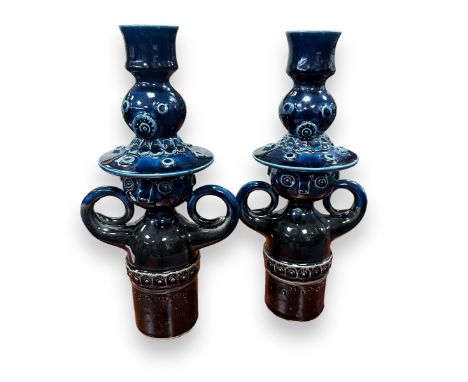 Bjørn Wiinblad (Danish, 1918-2006) for Rosenthal pair of blue glazed figural candlestick holders. (2)
