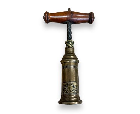 Thomason style wooden and brass barrel double-action corkscrew with Royal Coat of Arms.