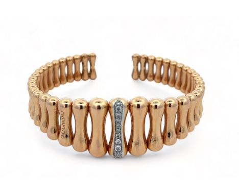 Chimento - an 18ct rose gold 'Bamboo' torque bangle. Of hollow construction with graduated curved bar panels, the front panel