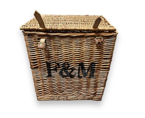 Fortnum &amp; Mason Wicker Hamper Basket. This is an empty basket. With leather straps and fasteners. In great condition. Hei