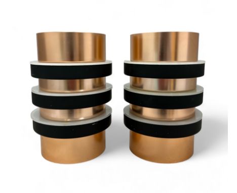 Mid-Century pair of suspended cylindrical lamp shades by General Electric Company (GEC). Height 22cm. (2)