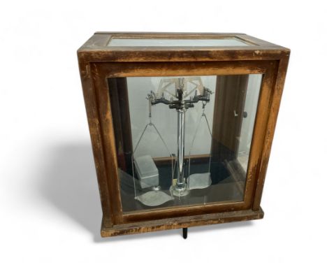 Vintage Scientific Scales by Griffin &amp; George Limited Made in Gt Britain. Scales housed in a wooden cabinet with two side