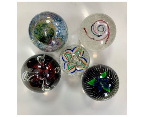 Five paperweights to include; Caithness Moonflower, Caithness Congratulations &amp; three others. (5)