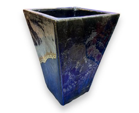 Large Blue Glaze Jardiniere Planter. In used condition. With damage to base. Height 45cm x Diameter 45cm. Heavy item. BUYER T
