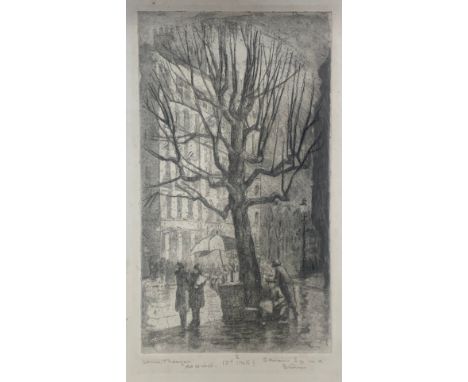 Louisa Emily Thomson (British, 1883-1962), original street scene etching. Signed and titled below etching in pencil. Plate me