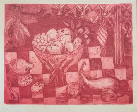 André Bicât (1909-1996), fruit still life etching, 4/10. Framed and glazed, signed and numbered in pencil. Plate measures 38c