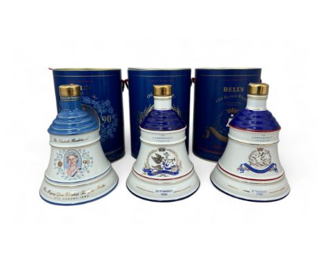 Bells Old Scotch Whiskey, three Bells Royal Decanters including; 1988 To Commemorate the Birth of Princess Beatrice, 23rd Mar