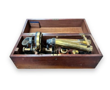 R &amp; J Beck of London, a 19th Century brass binocular microscope, standing upon a triangular-shaped foot. Stamped for R &a