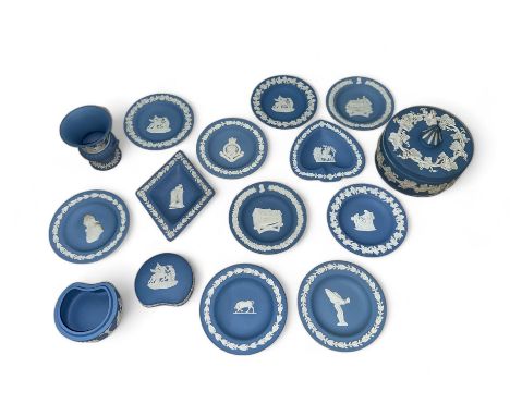 Wedgwood Jasperware - 14 pieces to include eleven small dishes, two small trinket boxes and one small vase.