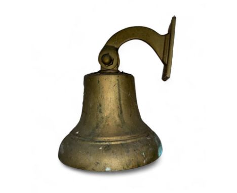 Very large Brass Ships Bell with hanging bracket. Bell is 10 inches wide at base and and weighs in excess of 12 kilos.