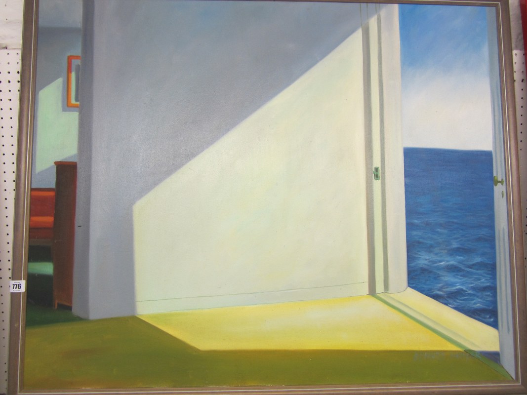 open door painting. lot 776 - edward hopper, signed painting on canvas surreal compositition \ open door