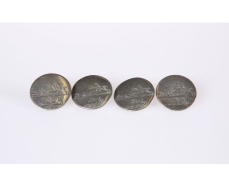 TWO PAIRS OF GEORGE III SILVER HUNT BUTTONS, the first Susannah Barker, London 1791, the second William Stroud 1794, all circ