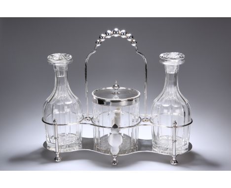 A VICTORIAN SILVER DECANTER STAND, LINLEY &amp; HODD, LONDON 1871, the loop handle with graduated spheres over a tripartite b