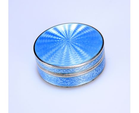 A NORWEGIAN SILVER AND ENAMEL BOX, NILS ERIK ELVIK, OSLO, circular with pull-off cover, the top with guilloche enamelling, th