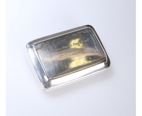 A GEORGE III SILVER SNUFF BOX, LEDSAM &amp; VALE, BIRMINGHAM 1819, of waisted rectangular form with recessed hinged cover, en