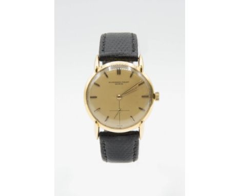 A GENTS 18ct GOLD AUDEMARS PIGUET STRAP WATCH. Circular champagne dial with baton indices and sub seconds dial at 6 o'clock, 