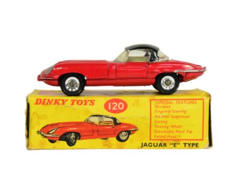 Diecast - an original vintage Dinky Toys boxed diecast model No. 120 Jaguar E Type with detachable hardtop and folded roof. M