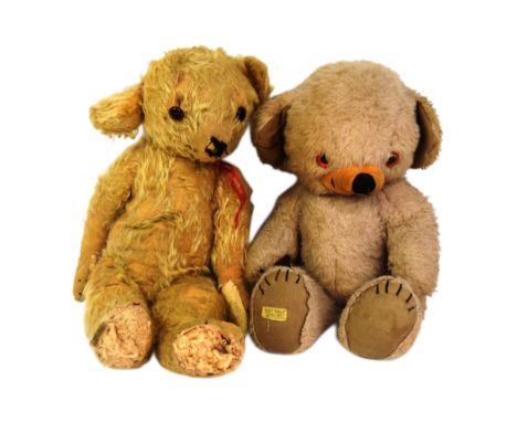 Teddy Bears - x2 vintage Merrythought soft toy teddy bears comprising Mr Cheeky bear with makers label on left foot and one o