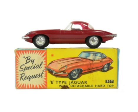 Diecast - a vintage Corgi Toys diecast model No. 307 E Type Jaguar with detachable hard top. Model appears VG+ / EX with orig