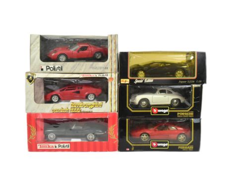 Diecast - A collection of x6 1/8 scale model cars from various makers, such as Polistil, Maisto and Burago. Featuring models 