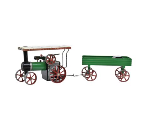 Mamod - a vintage Mamod Steam Tractor model TEA1 together with an open wagon trailer and burner tray.