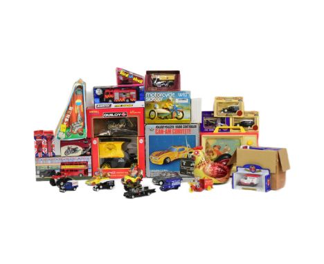 A collection of assorted toys and games to include; tinplate models (bird in a shell, elephant on bike, chicken), 1/24 scale 