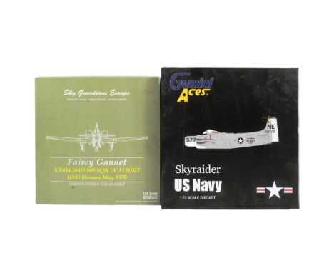 Diecast - x2 boxed 1/72 scale diecast aviation models comprising; Sky Guardians Fairey Gannet and Gemini Aces Skyraider US Na