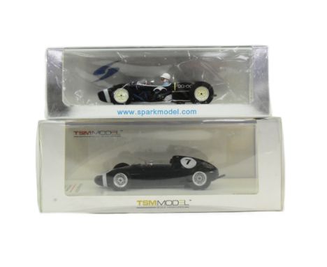 Diecast - x2 boxed 1/43 scale diecast Stirling Moss driven model cars comprising; Spark Model Lotus 18 No. 20 winner Monaco G