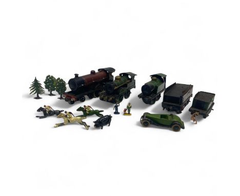 A collection of locomotives and die cast figures, comprising a Bassett-Lowke tinplate clockwork O-Gauge Duke of York locomoti