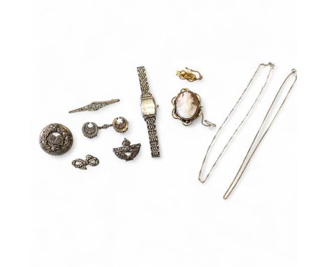 Collection Of Costume Jewellery To Include A Yellow Metal Mounted Cameo Brooch, A Yellow Metal Knot Brooch, Various Silver &a