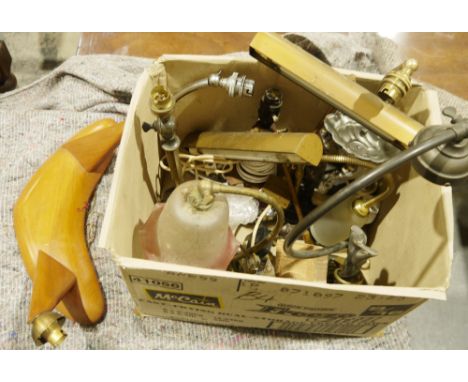 Collection of lighting and lighting related items to include brass, wooden and Art Deco-style examples (4 boxes)&nbsp;