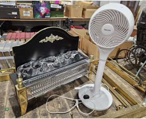 Two-bar radiant electric fire&nbsp;with coal-effect light and a pedestal fan&nbsp;by Devola (2)&nbsp;