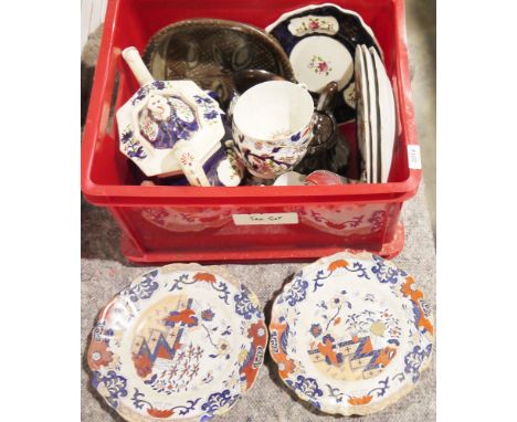 Pair of Imari-style handpainted cups, a Gaudy Welsh-style part tea service, a Masons ironstone Imari-style dinner plate&nbsp;
