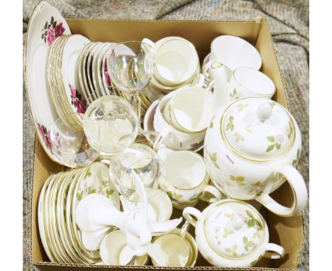 Wedgwood 'Wild Strawberry' tea service, a Royal Osborne pink rose decorated tea service, a watercolour&nbsp;of a coastal scen