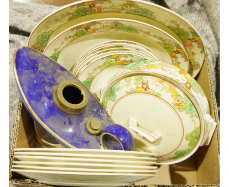 Palissy ware Oakland pattern part dinner service, a collection of small oil lamps&nbsp;to include ceramic and brass examples,